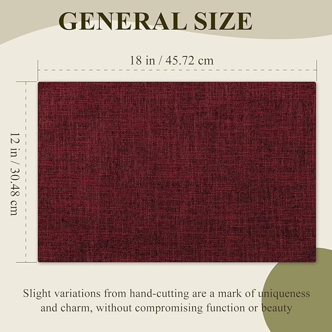 KXN Christmas Placemats Set of 8, Dual-Layer Thickened Faux Linen Table Mats, Heat Resistant & Wrinkle-Free, Machine Washable Cloth Place Mats for Kitchen Dining Indoor Outdoor (Red)