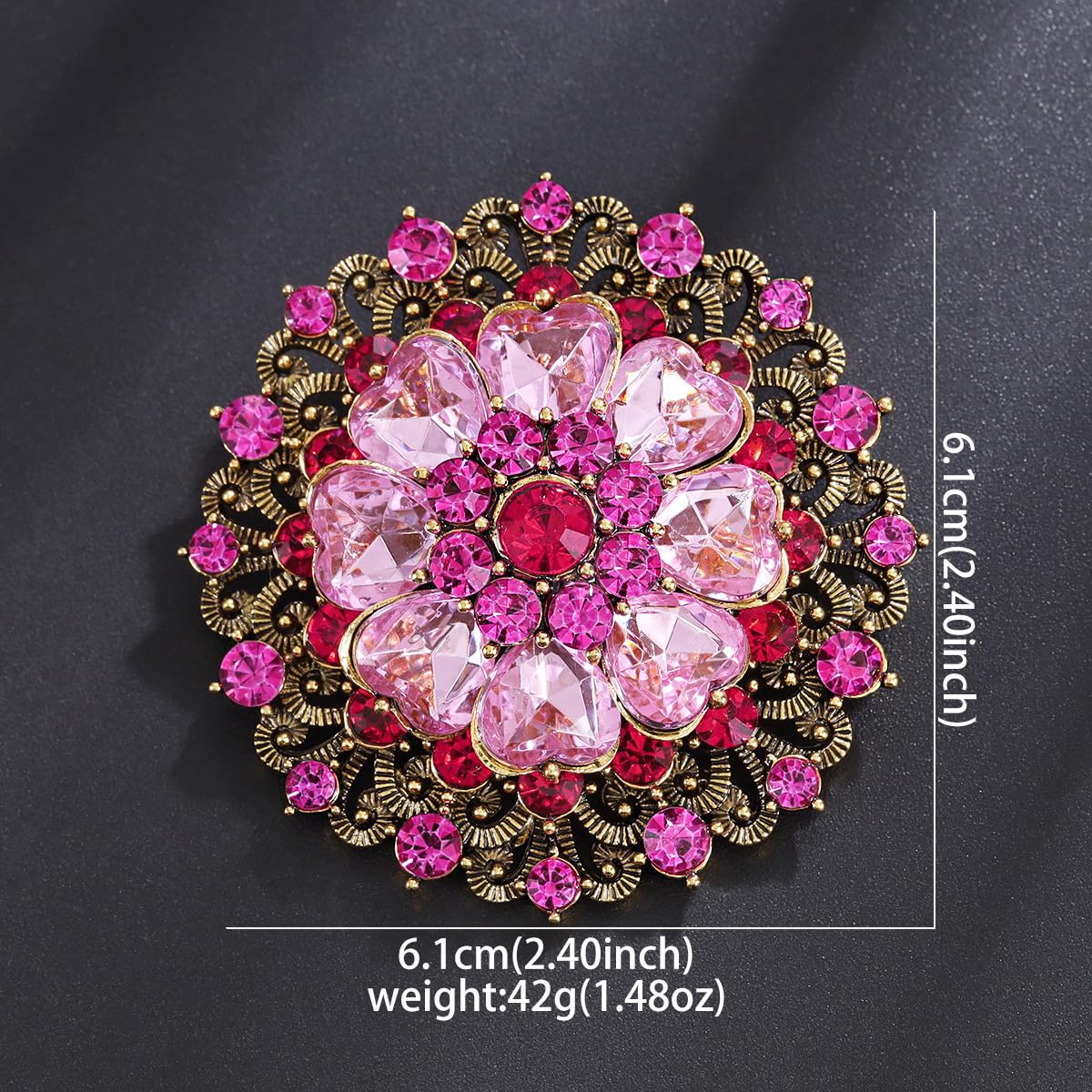 Rhinestone Crystal Flower Brooch Pin Sparkling Large Crystal Sunflower Brooch Vintage Floral Lapel Pins Rhinestone Flower Bouquet Broochs Rose Snowflake Broochs Wedding Bridal Dress Jewelry for Women (Pink)