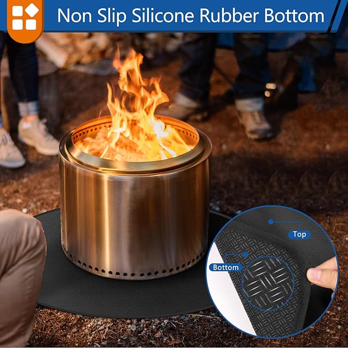 Round Under Grill Mat for Outdoor Grill, 39 Inch Anti-Slip BBQ Floor Mats, Easy to Clean Reusable Fireproof Grill Pad, Oil-Proof Waterproof Protector for Deck Fireplace Pit Mat Black