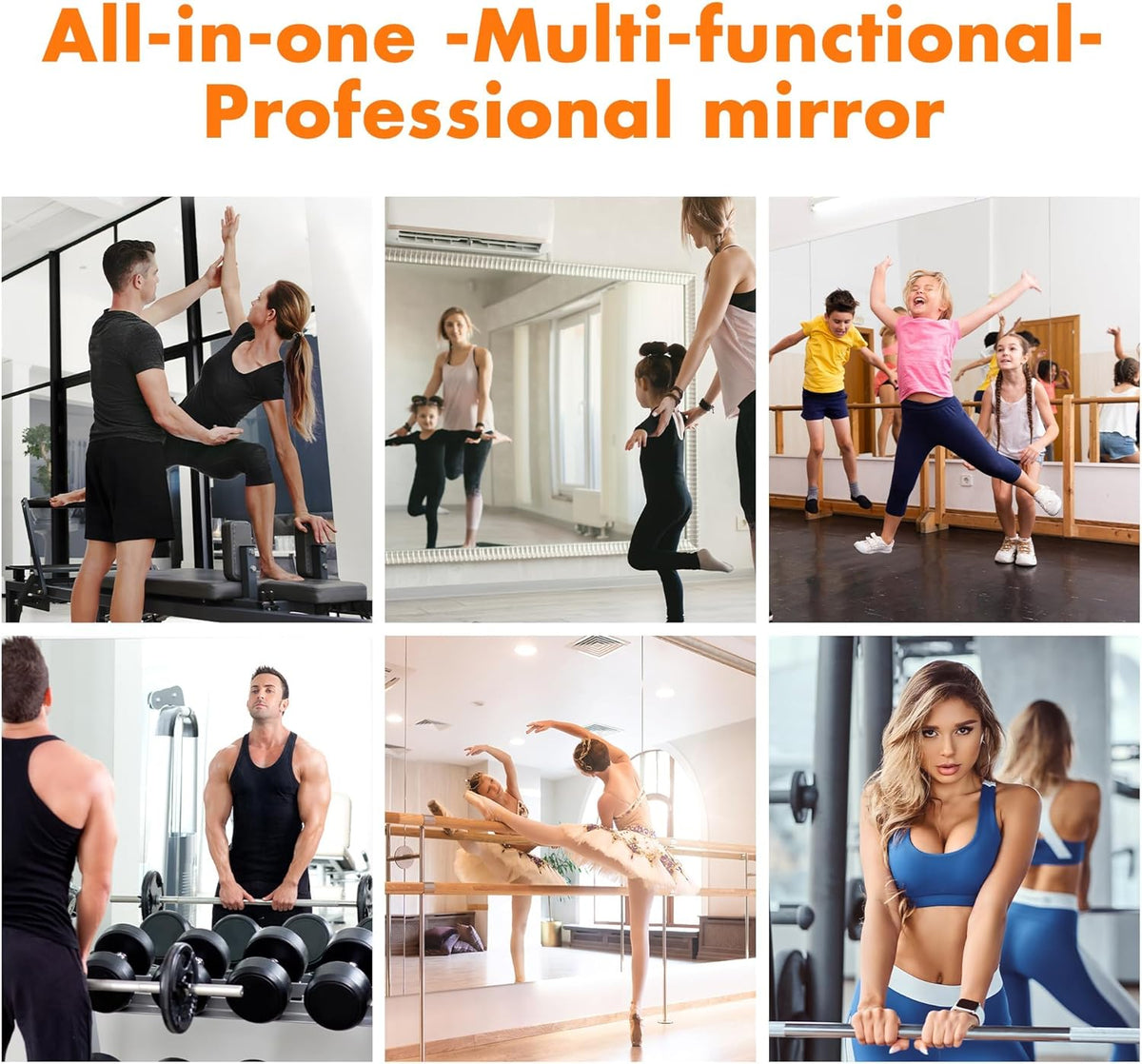 Hasipu Home Gym Mirror 55" L x 17" W - 2PCS Large Full Body Mirror for Yoga, Wall-Mounted Mirrors for Fitness, Garage, Dance Studio, 0.16in Tempered Glass Frameless