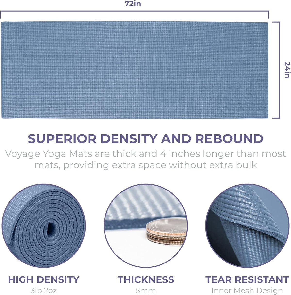 Sunshine Yoga Voyage Yoga Mat, 6 Pack, 72" x 24" Professional Studio and Gym Bulk Yoga Mats, 5mm Thick, Durable, Anti-Tear, Non Slip Fitness and Exercise Mats