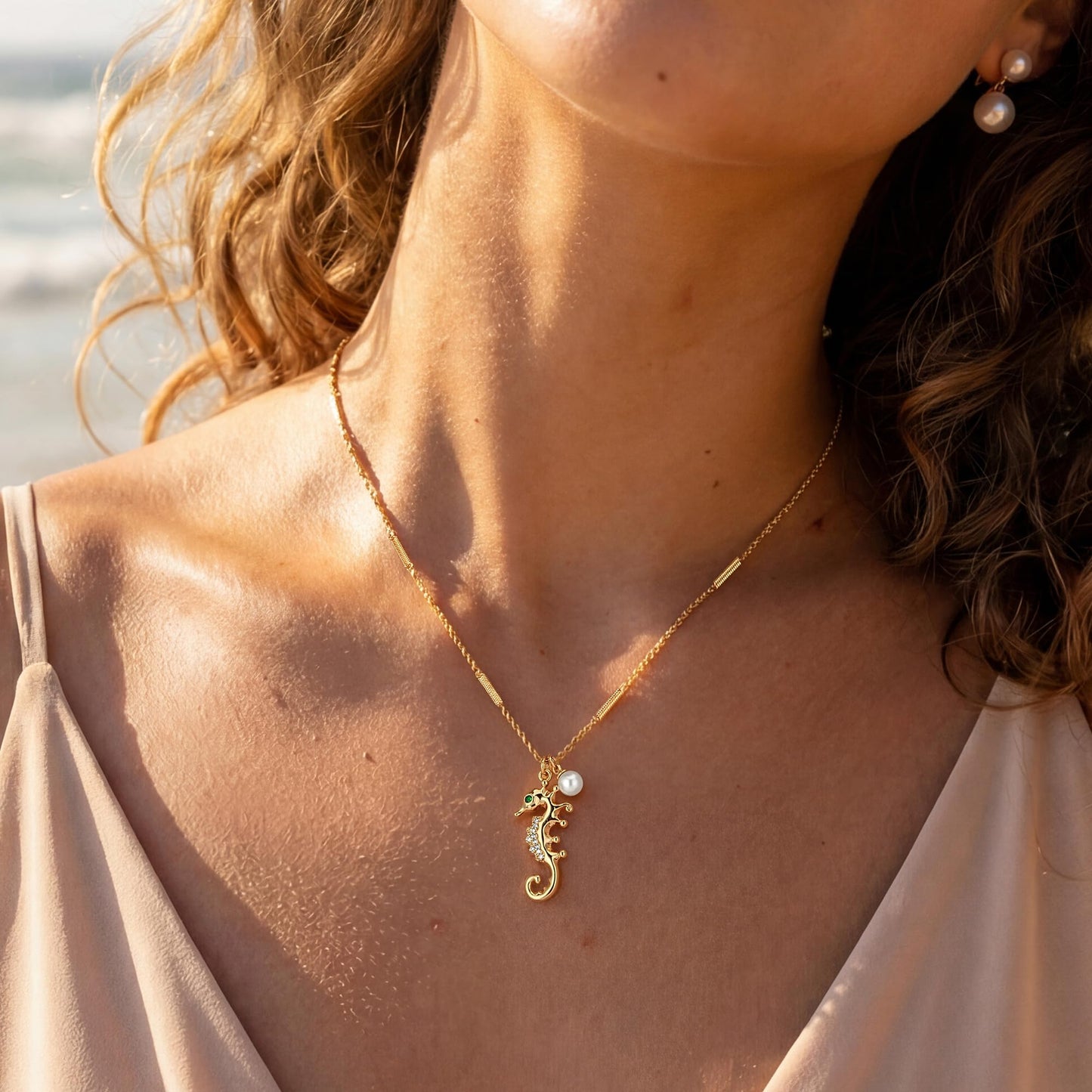 Dremmy Studios Dainty Necklace for Women 14K Gold Plated Seahorse Necklace Boho Summer Beach Coastal Pendnat Necklaces for Women Summer Jewelry Gift