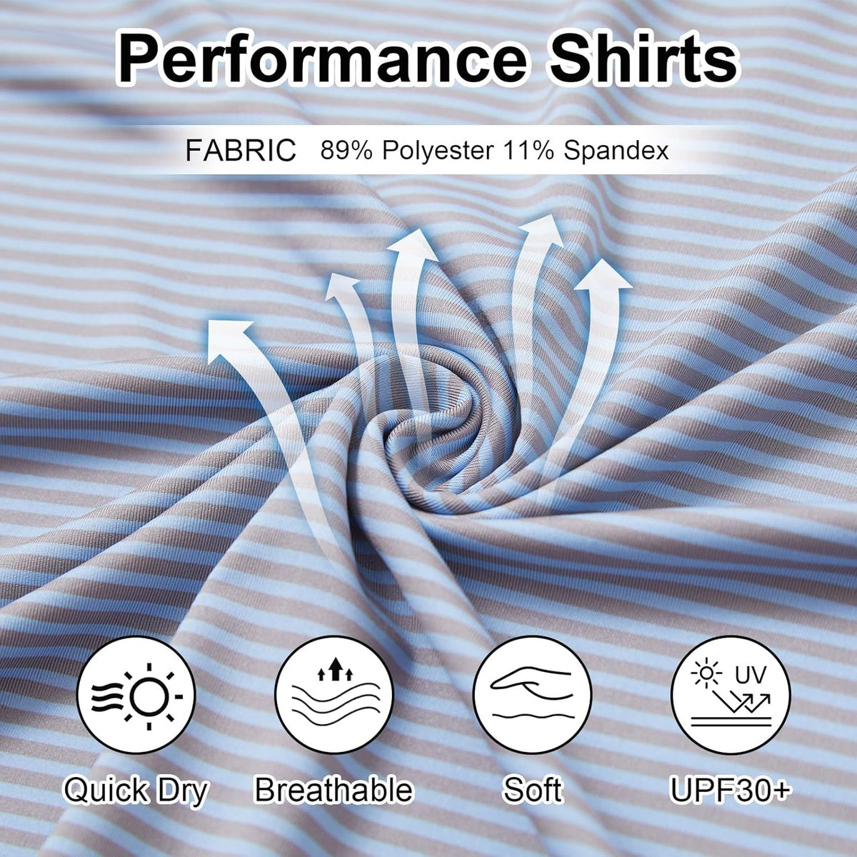 Golf Shirts for Men - Moisture Wicking Short Sleeve Performance Sport Casual Striped Collared Mens Polo Shirt