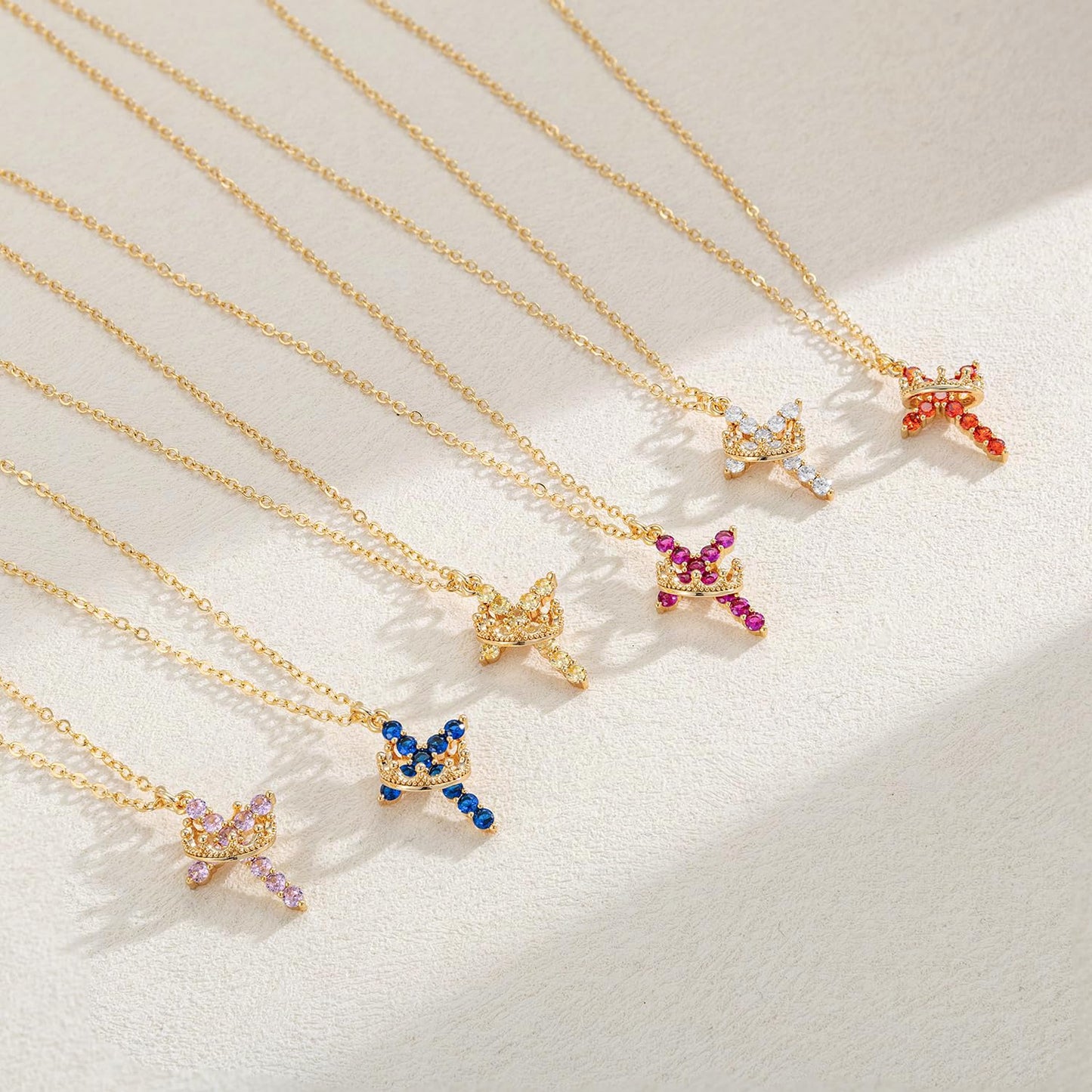 Robaice Birthstone Crown Cross Necklace for Women, Gold-Plated Christian Faith Necklace, Cross Jewelry Gift for Women, September Blue Sapphire Gift