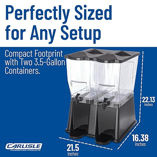 Carlisle FoodService Products Trimline Double Base Rectangular Beverage Dispensers with Spigot for Catering, Buffets, Restaurants, Polycarbonate (Pc), 2 x 3.5 Gallons, Black