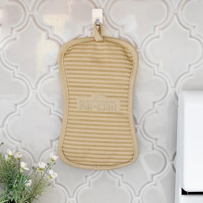 All-Clad Premium Pot Holder & Hot Pad: Heat Resistant to 500 Degrees - 100% Cotton, 10"x6.25" Hot Pad for Kitchen and Barbeque, (2-Pack), Cappuccino