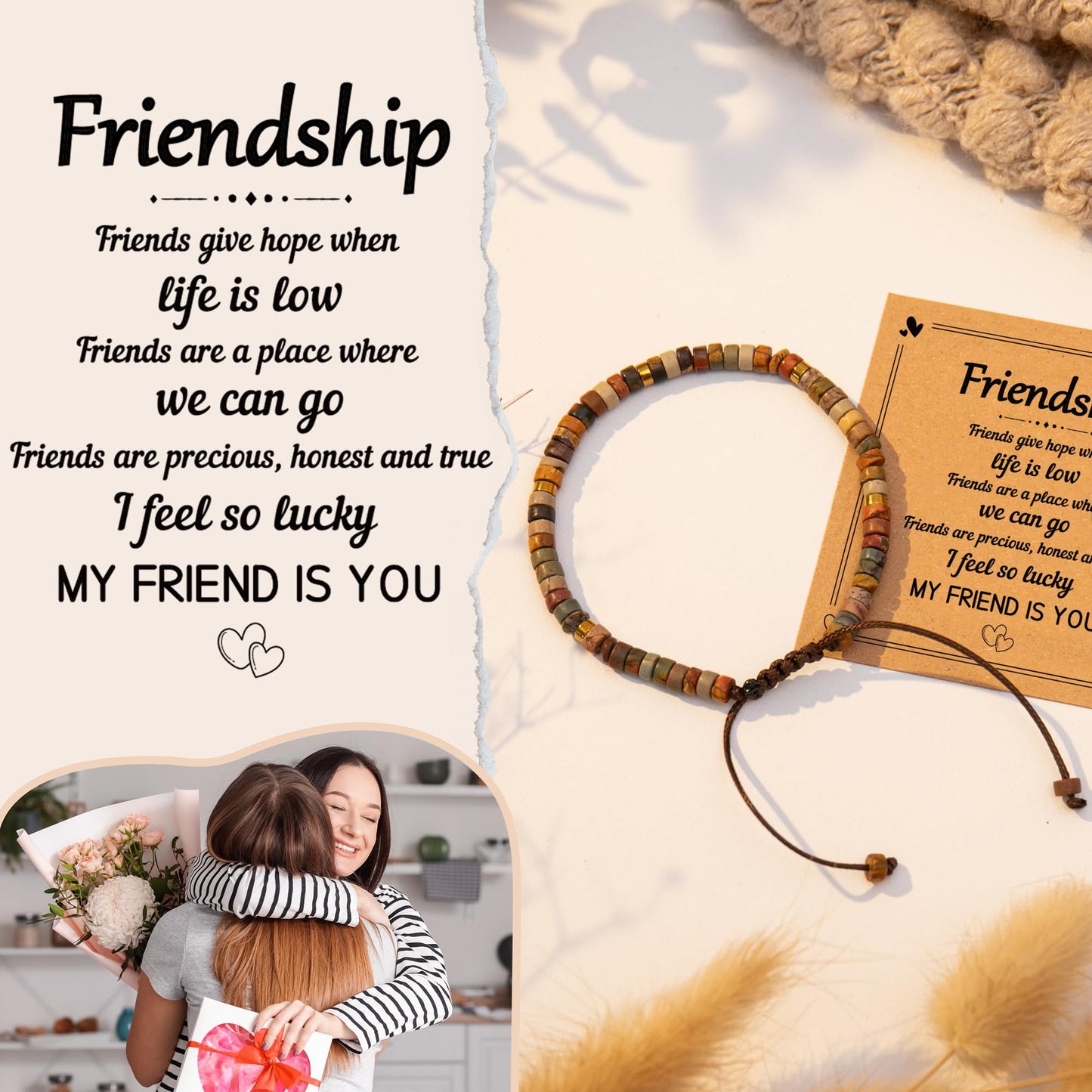 ZOKCC Friendship Bracelets Gifts for Women - Healing Natural Stone Bracelets - Inspirational Friendship Valentines Day Gifts for Women Friend Sister Coworker Bestie BFF