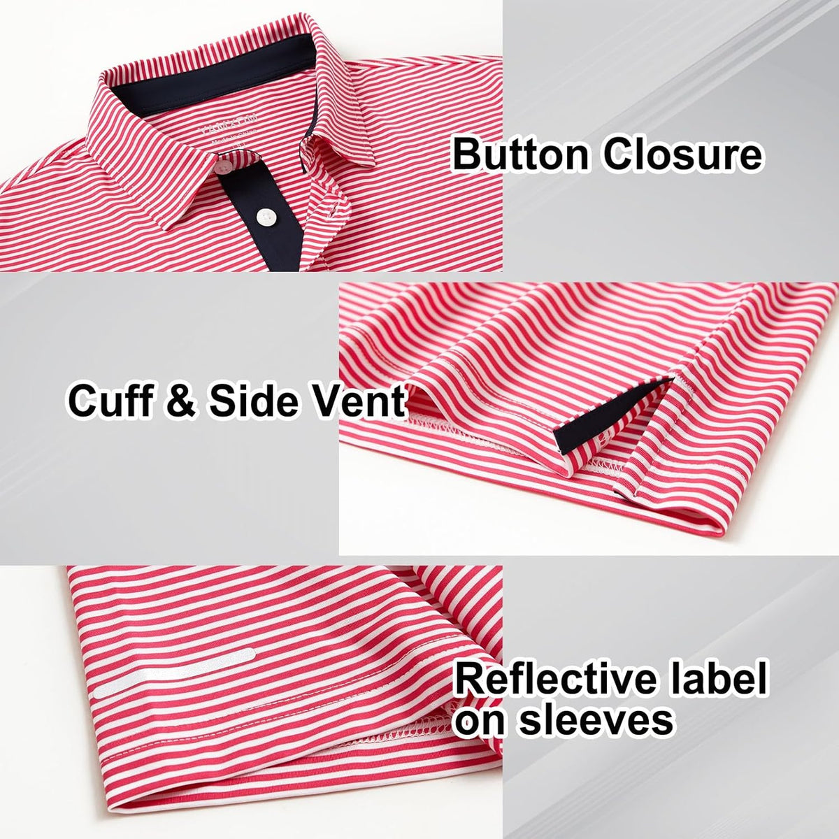 Golf Shirts for Men - Moisture Wicking Short Sleeve Performance Sport Casual Striped Collared Mens Polo Shirt