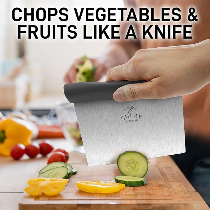 Zulay Premium Multi-purpose Stainless Steel Bench Scraper & Chopper, Easy to Read Etched Markings for Perfect Cuts, Quick & Easy Multi-use Dough Scraper, Dough Cutter & Pastry Scraper (Gray)