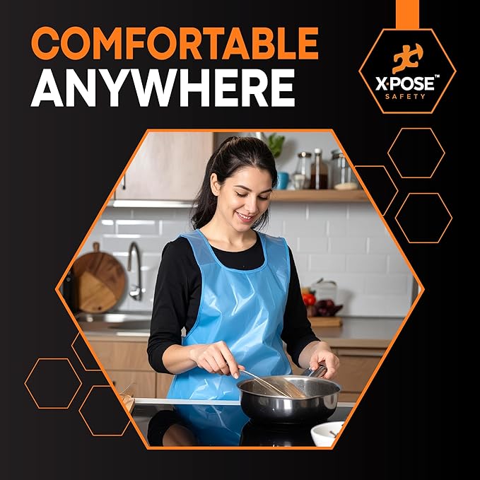 Xpose Safety 300 Blue Plastic Disposable Aprons for Cooking & more Individually Packaged, Durable 1 Mil Waterproof Polyethylene 24" x 48"