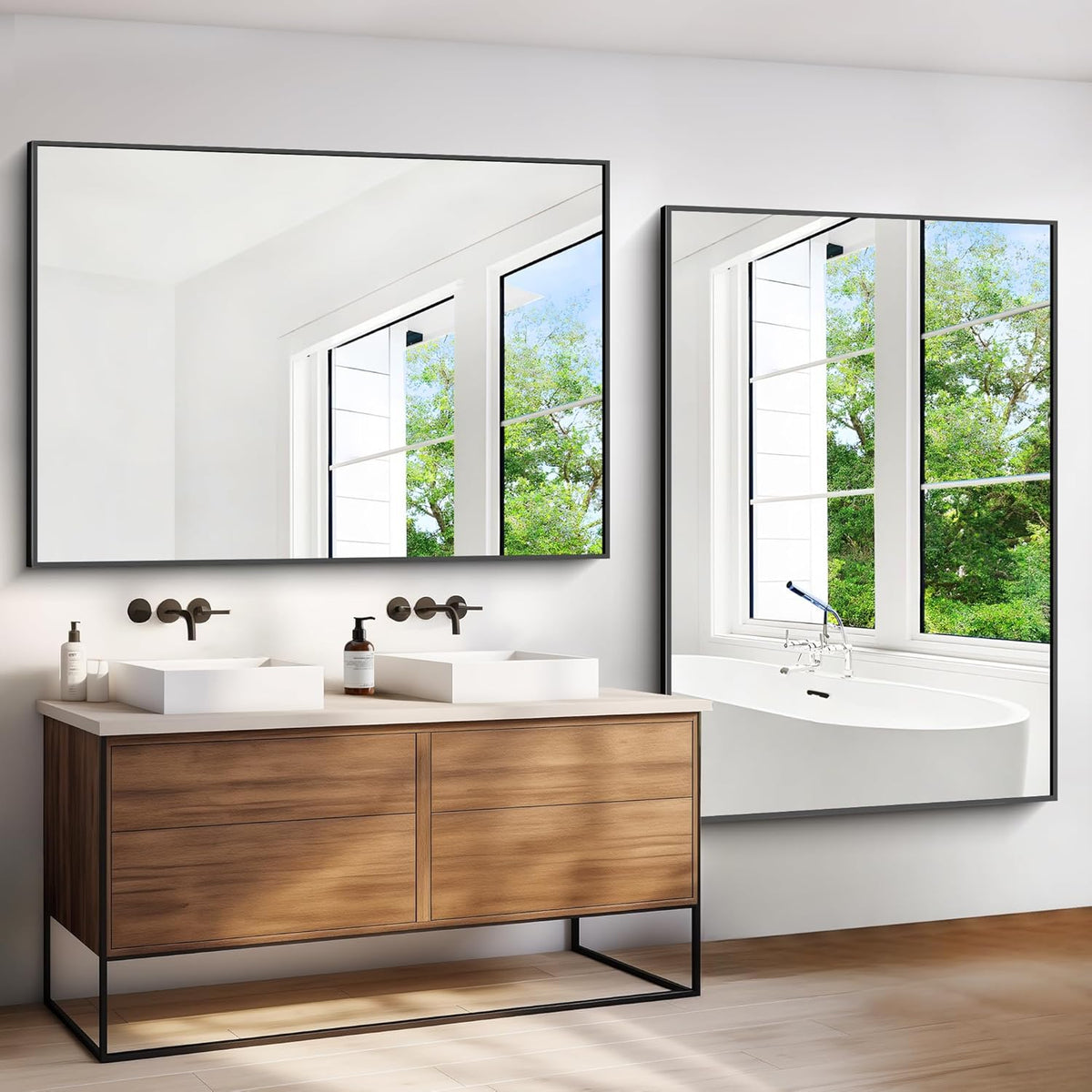 Bathroom Mirror,60x40 inch Bathroom Mirrors for Over Sink,Large Wall Mirror for Bathroom Wall Mounted Rectangle Mirrors,Black Vanity Mirror for Living Room,Bedroom Entryway,Horizontal/Vertical