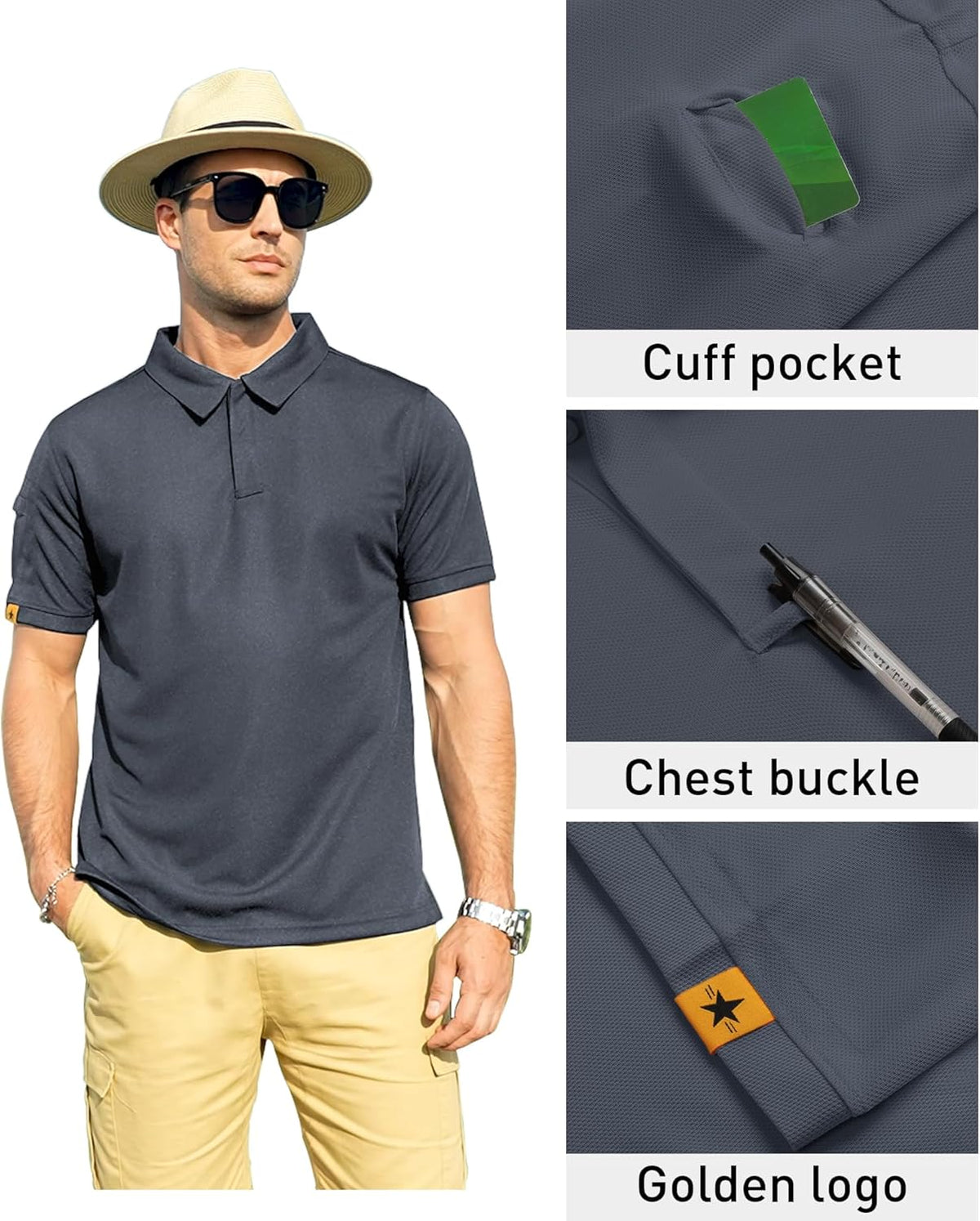 ZITY Mens Polo Shirt Short Sleeve Sports Tactical T-Shirt Athletic Golf Polos Daily Casual Stylish Collared Shirts for Men
