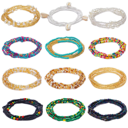 12PCS 24-70 Inches Plus Size Waist Beads Chains for Women Handmade African Belly Beads Layered Body Chain Beach Bikini Jewelry