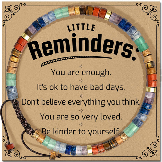 ZOKCC Cheer Up Gifts Bracelets for Women: Healing Natural Stone Bracelets with Postive Words - Inspirational Friendship Gifts for Women Friends Sister Bestie Coworker (G- REMINDER- RAINBOW STONE)