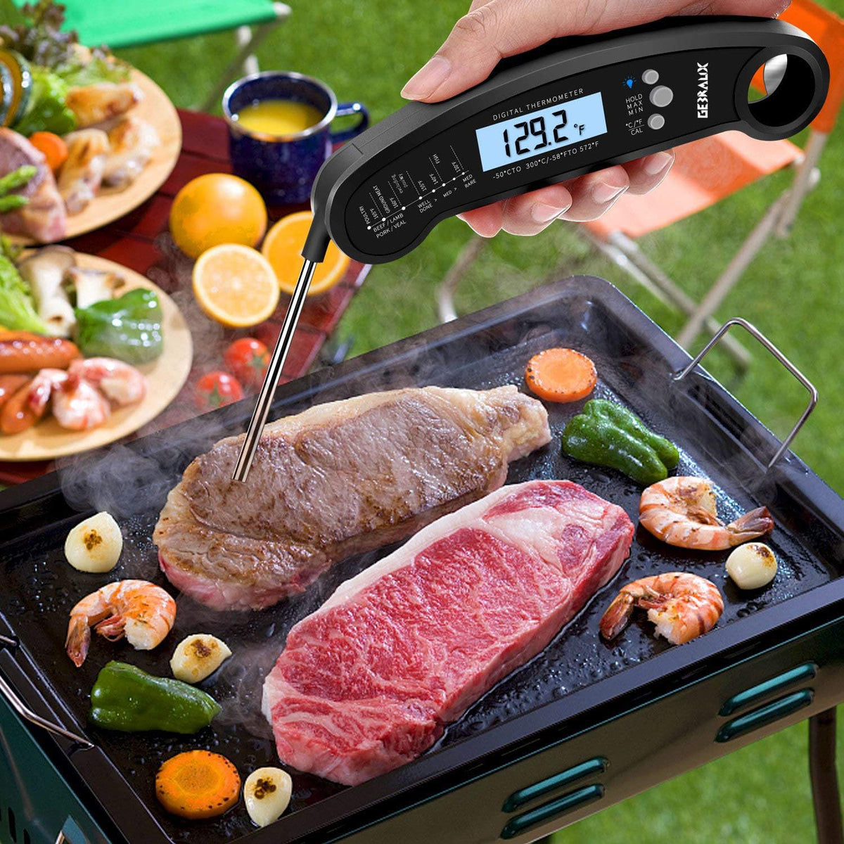 Digital Kitchen Thermometer for Bread, Candy, Yogurt, Liquids, Baking, BBQ Meat - Instant Read, Waterproof Magnetic Body and Wireless Large Probe with a Bottle Opener and Backlit Dial