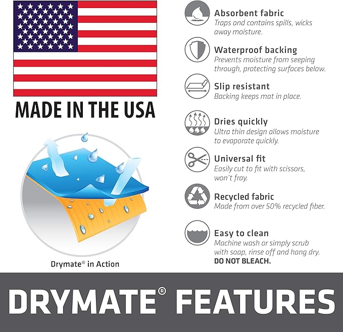 Drymate Jumbo XL Dish Drying Mat (19”x24”), Low-Profile, Super Absorbent, Quick Dry Fabric, Waterproof & Slip-Resistant, for Kitchen Counter, Trimmable, Easy to Clean (USA Made)(Charcoal)