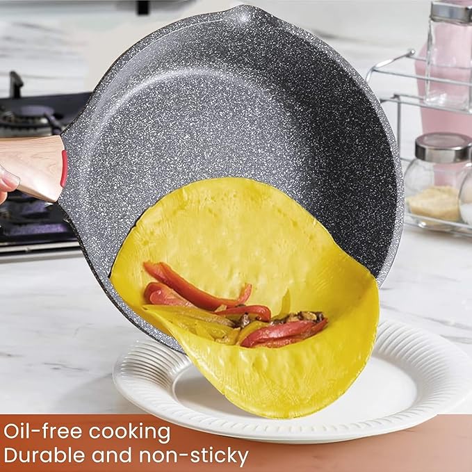 Starunder Induction Nonstick Skillet Frying Pan,Swiss medical stone Omelette Pan, Scratch-Resistant Safe Cookware Set，PFOA Free (9.5 inch)