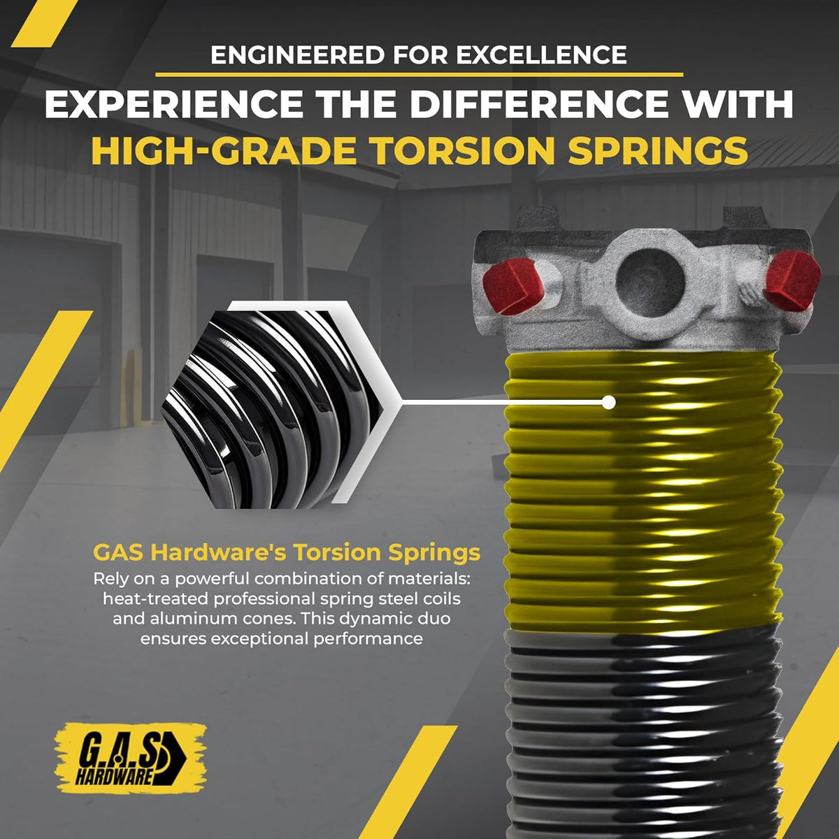 Garage Door Torsion Spring Kit 250x2x30 for Right Side of Garage Door with 1" Steel Bearing, Gloves, Manual, and Winding Bars Precision E-Coating 5-Year Warranty Minimum 30,000 Cycles (Black Cone)
