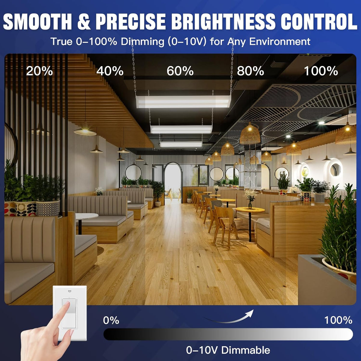 JTT 300/240/200W LED Linear High Bay Light, 45000LM Linear High Bay Shop Light Commercial 120-277V, 4/5000K Lights Shop Workshop Store Commercial Supermarket Warehouse Basement, 1-Pack ETL