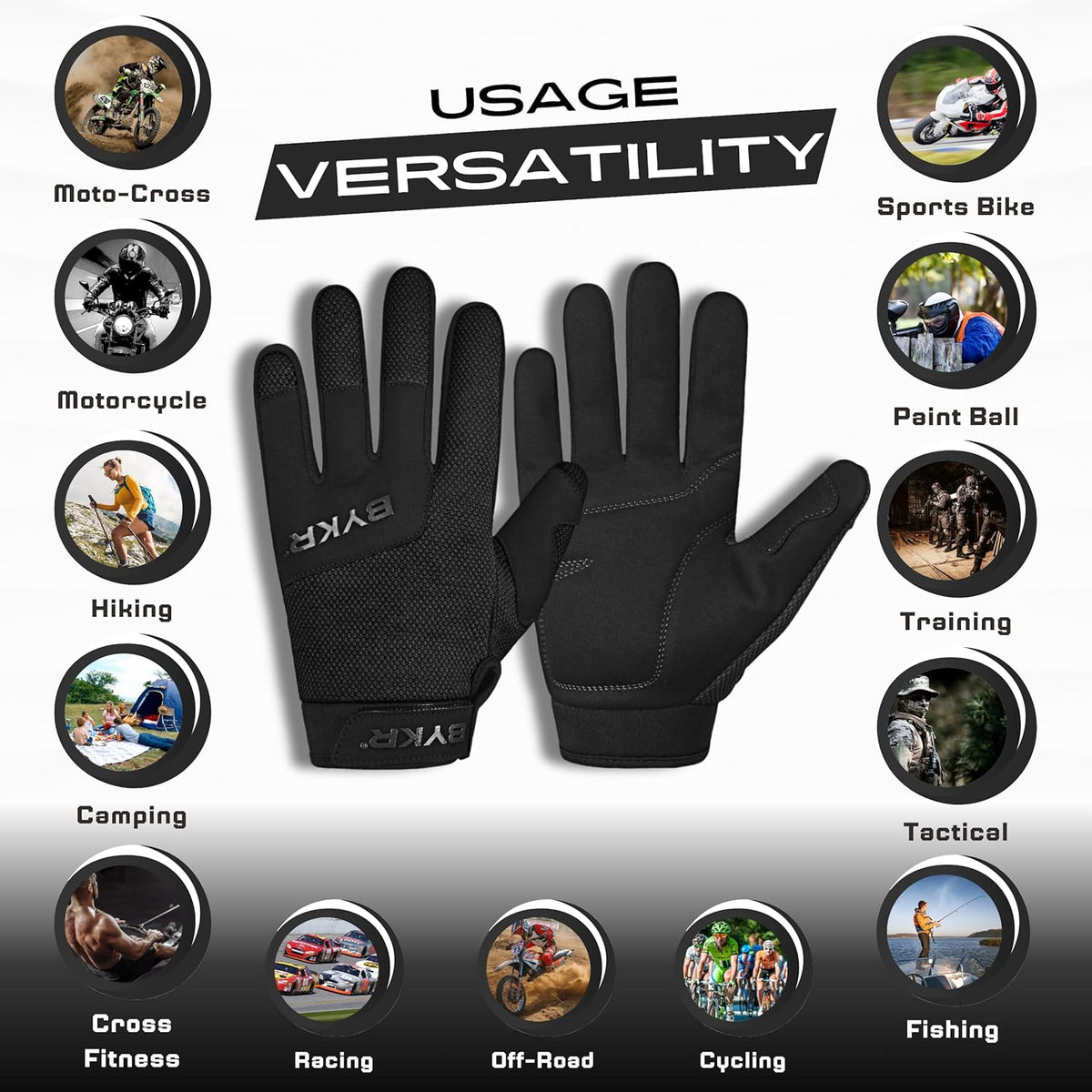 BYKR All-Weather Motorcycle Gloves for Men & Women – Protection for Dirt Bike, BMX, MX, and ATV Riding