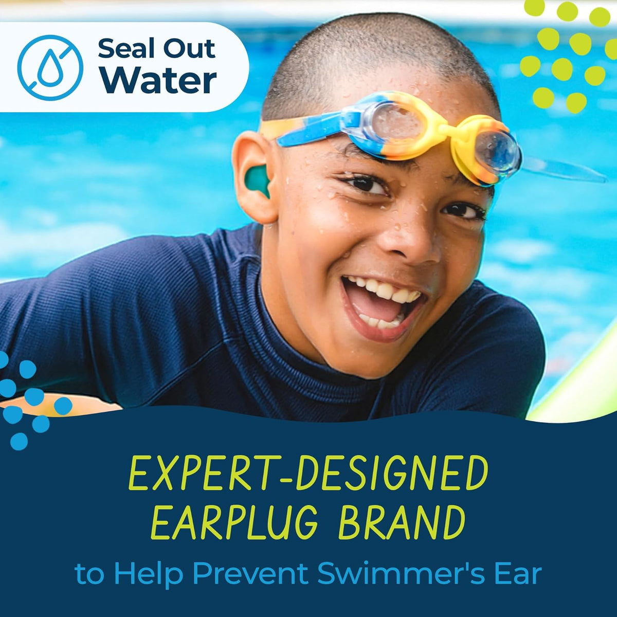 Earvolution Floating Putty Buddies Ear Plugs for Swimming - Invented by an Ear Physician - Moldable, Premium, Silicone - Floats on Water - Waterproof - Made in The USA- 3 Pack - Tan