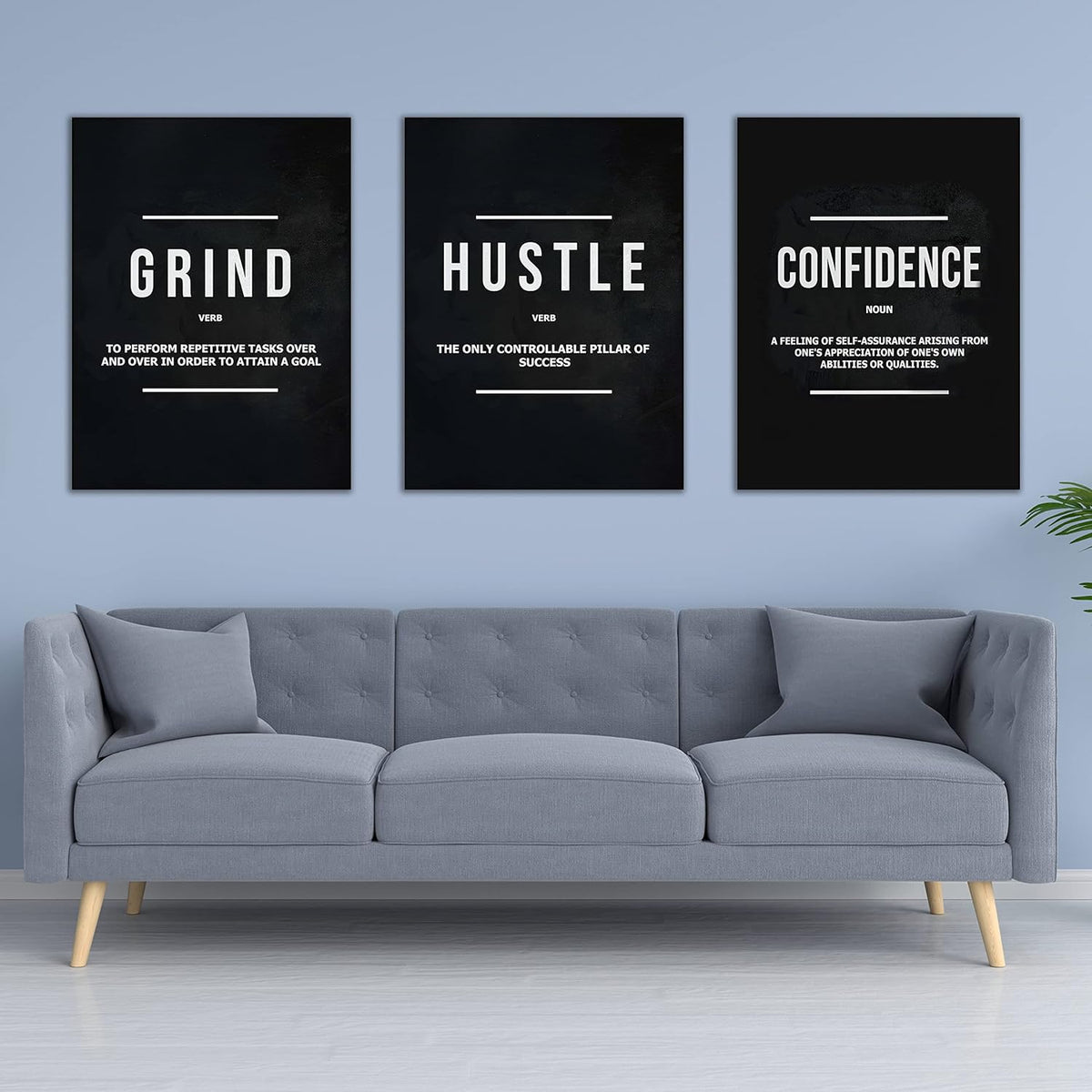 Yetaryy Motivational Poster Inspirational Wall Art 3 Pieces Canvas Painting Lion Artwork for Living Room Office Modern Home Decor Prints Pictures Wall Decor Framed Ready to Hang [36''Wx 16''H]