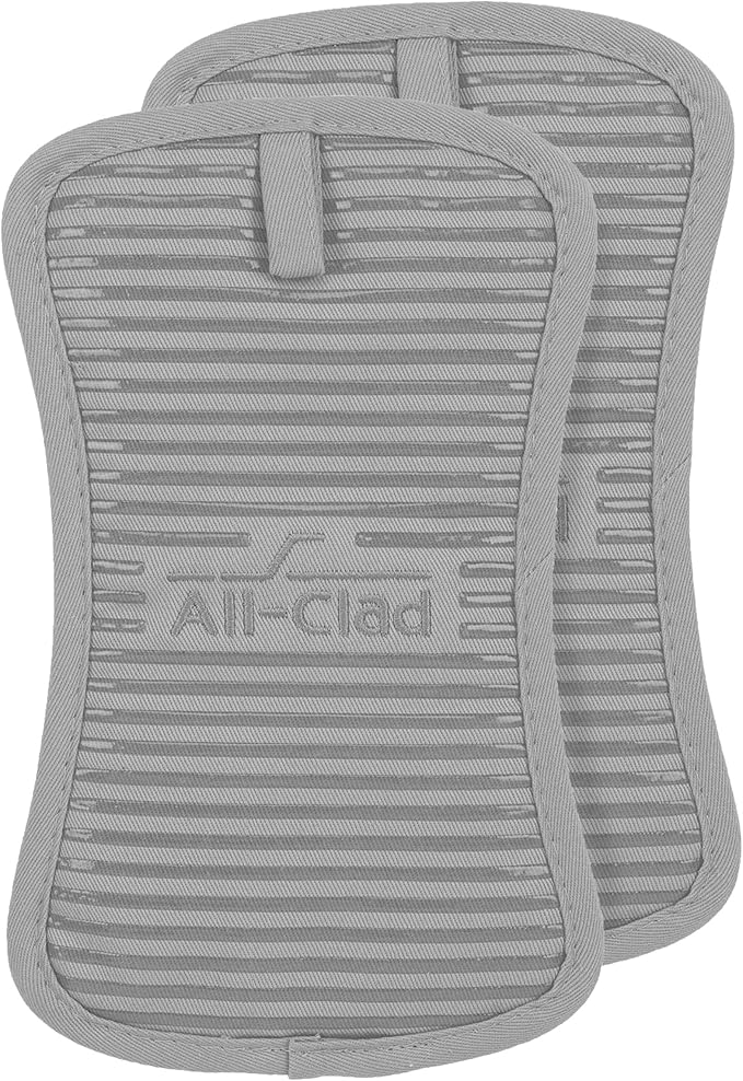 All-Clad Premium Pot Holder & Hot Pad: Heat Resistant up to 500 Degrees - 100% Cotton, 10"x6.25" Hot Pad for Kitchen and Barbeque, 2-Pack, Titanium