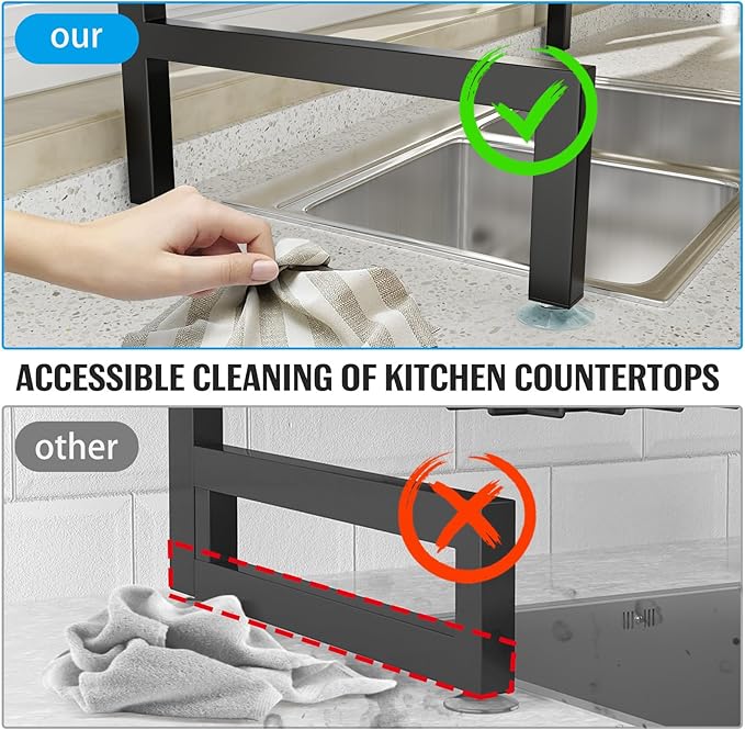 SNSLXH 4 Baskets 2-Tier Over The Sink Dish Drying Rack, 26.57"-35", Large Sink Rack for Kitchen, Extensible and Adjustable, Saving Kitchen Space