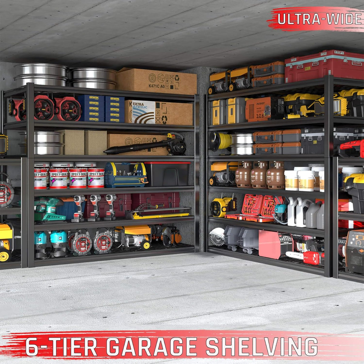 60" W Garage Shelving Heavy Duty, 6 Tier Garage Shelves, 60" W x 84" H x 24" D Adjustable Storage Shelving Unit, Commercial Metal Shelves for Warehouse, Pantry, Shop
