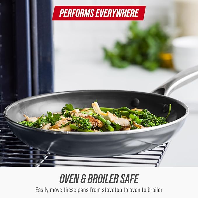 Blue Diamond 8" Nonstick Frying Pan Skillet, Ceramic Diamond Infused PFAS-Free, Dishwasher & Oven Safe, Stay Cool Handle, Durable Non Toxic Metal Utensil Safe, Egg & Omelet Pan, Gray