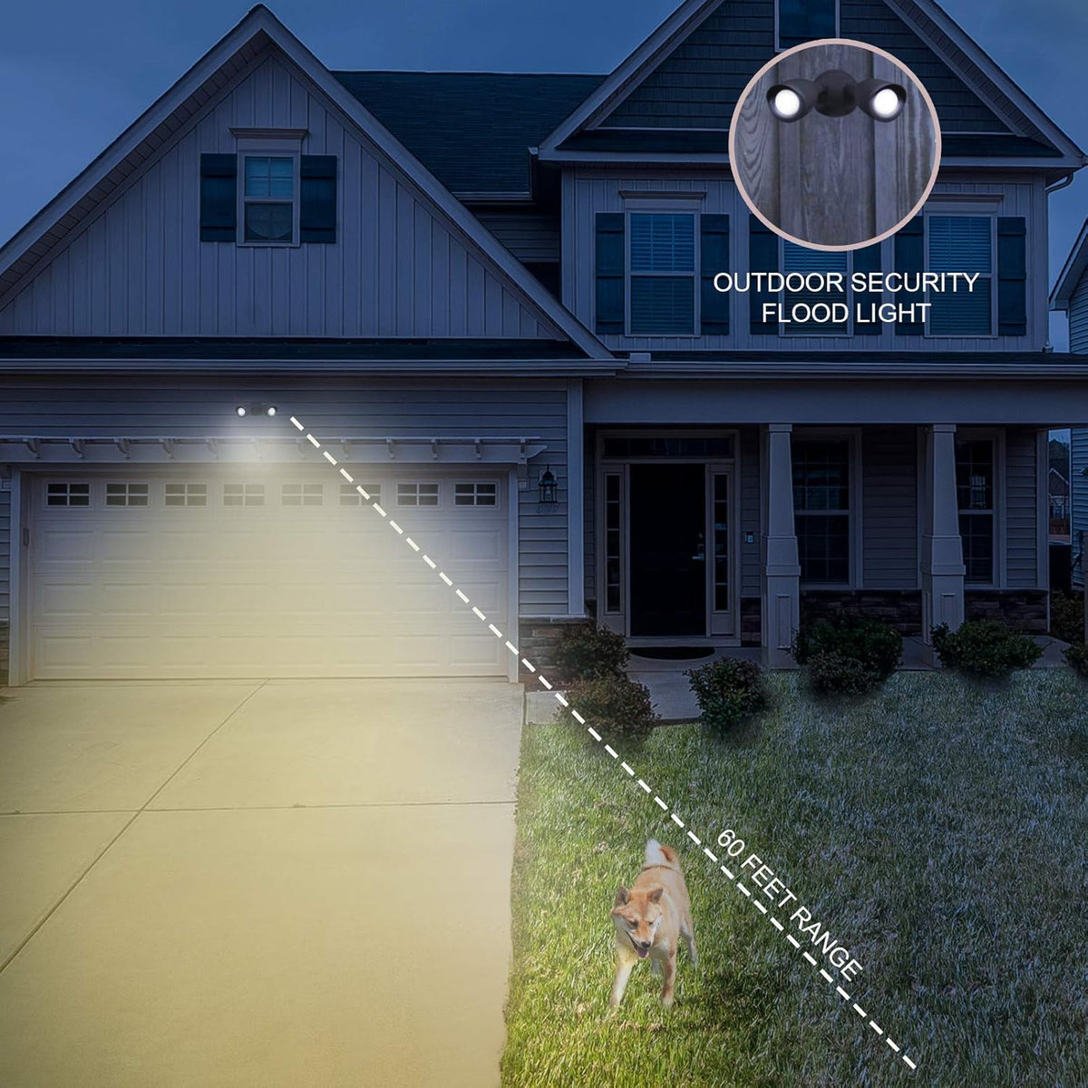 Ciata Flood Lights Outdoor, 20-Watt LED Bullet Head Security Flood Lights, Dual Head, RoHS and FCC Complaint, IP65 Rated, 1900 Lumens, 2KV Surge Protection, Die-Cast Aluminum in Black Finish – 4000K