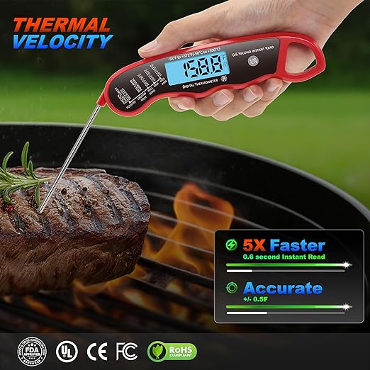 0.6S Instant Read Digital Meat Thermometer Probe/Pen，Factory‑Calibrated/Waterproof/Backlit/Magnetic/Flip Display/Motion Sensor:Outdoor BBQ, Barbecue Grilling, Smoking, Oven, Baking, Oil, Candy