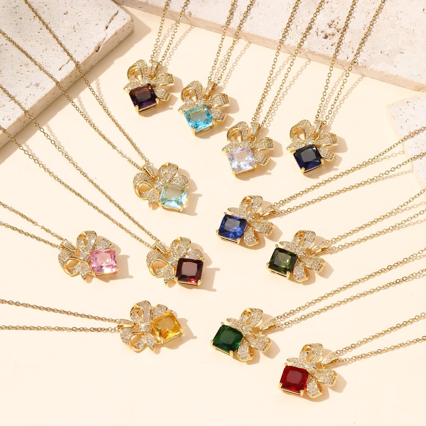 Green Square August Birthstone Peridot Bow Necklace for Women-Gold Plated Healing Crystal Imitation Peridot Pendant Waterproof Non Tarnish Vintage Necklace For Birthday Valentines Day Mother's Day Christmas Thanksgiving Gifts
