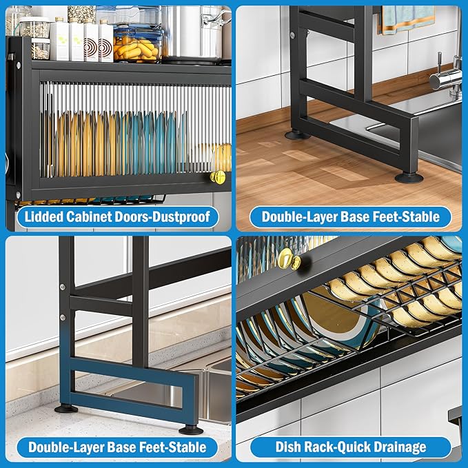 SNSLXH  2-Tier Over The Sink Dish Drying Rack, 33.66"×31.1"×11.81", Large Sink Rack for Kitchen, Saving Kitchen Space, Cover Design Holds Dishes, Bowls, and Cutlery, Kitchen Sink Shelf