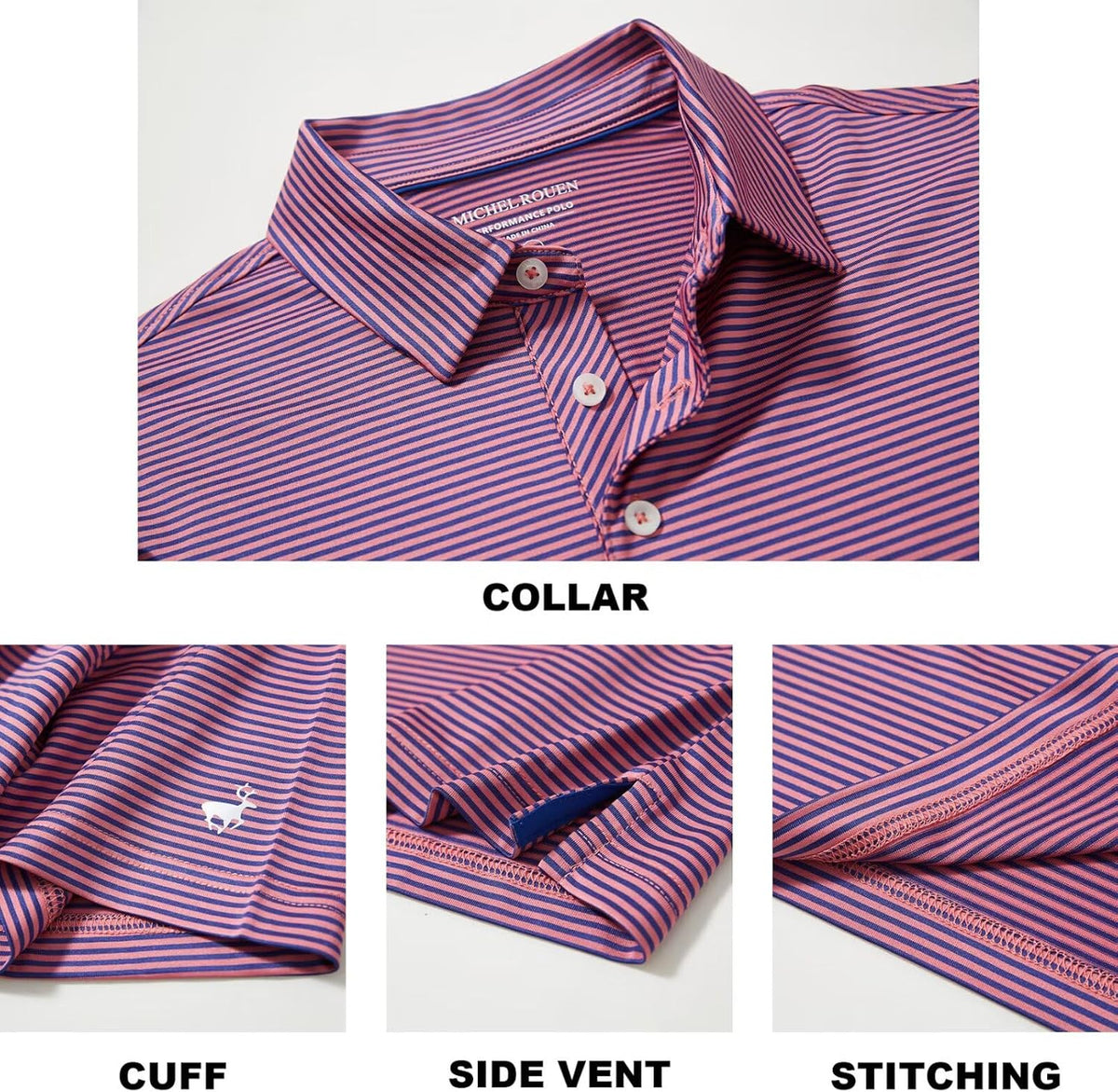 Mens Golf Shirt Moisture Wicking Dry Fit Performance Sport Short Sleeve Striped Golf Polo Shirts for Men