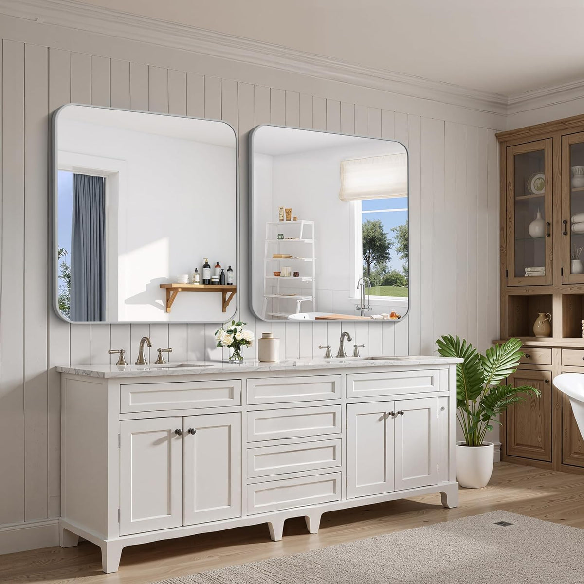 FORBATH 40x36 Inch Silver Bathroom Mirror for Over Sink, Large Rectangular Wall Mirror with Metal Frame, Rounded Corners for Bathroom, Bedroom, Entryway Decor (Horizontal or Vertical)