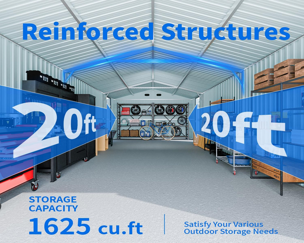 20x13 Metal Shed, Metal Garage Building with 2 Lockable Doors, Prefab Garage Shed with 4 Air Vents, Large Sheds & Outdoor Storage Clearance, Car Sheds for Truck, Tool, Lawnmower, Dark Gray