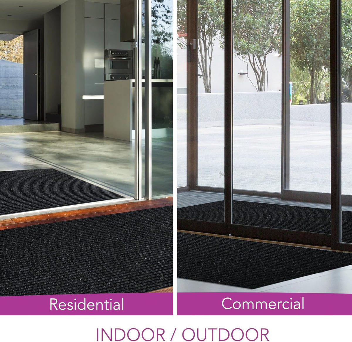 iCustomRug Spartan Weather Warrior Indoor/Outdoor Utility Ribbed Carpet Runner with Non-Slip Thermoplastic Rubber Backing, 28in X 10ft in Black