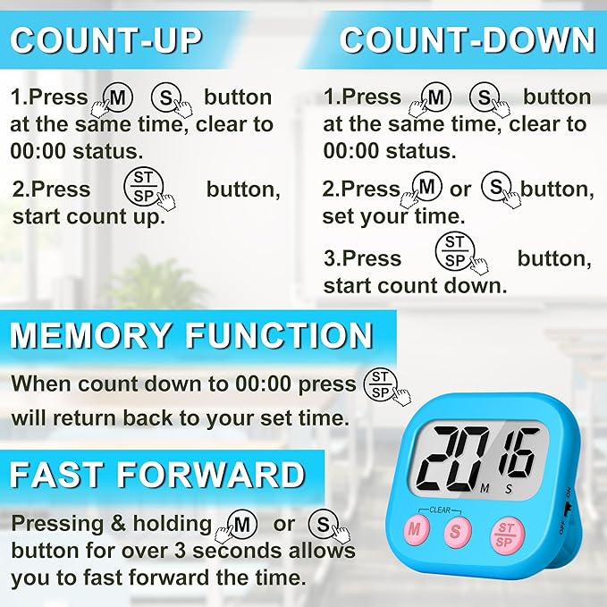 ZILLEEN Classroom Timer for Kids Teachers Digital Timers, Blue Green 6 Pack