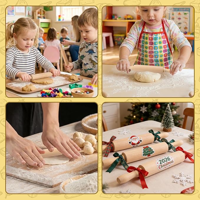 BILLIOTEAM 12 Pack 8 Inch Mini Wood Rolling Pin,Small Wooden Rollers for Art and Crafting,Baking,Cookie Dough,Cooking,Clay,Play Doh