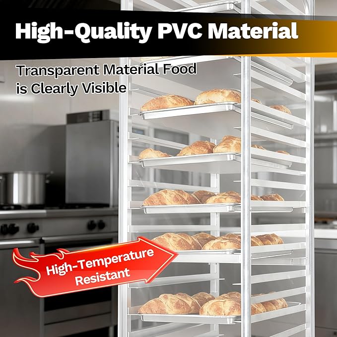 BIEAMA Bun Rack Cover – 20 Tier Commercial Bakers Racks Sheet Pan Rack Cover PVC with 2 Sided Zippers, Clear 27" L x 21" W x 64" H