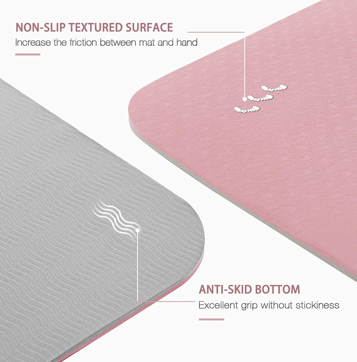 Large Yoga Mat for Men and Women 1/4 & 2/5 Inch Extra Thick TPE Fitness Mat for Home Gym Workout, Non-Slip, Eco Friendly Exercise Mat for Yoga, Pilates, Stretching, Meditation