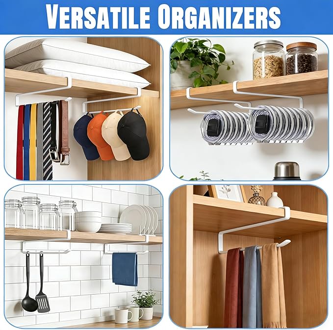 1 Pack Tumbler Lid Organizer, Versatile Cup & Water Bottle Lid Holder, Upgraded Kitchen Space Saver & Under Cabinet Storage, No Adhesive or Drilling Needed, Multi-Use Tumbler Lid Holder, White