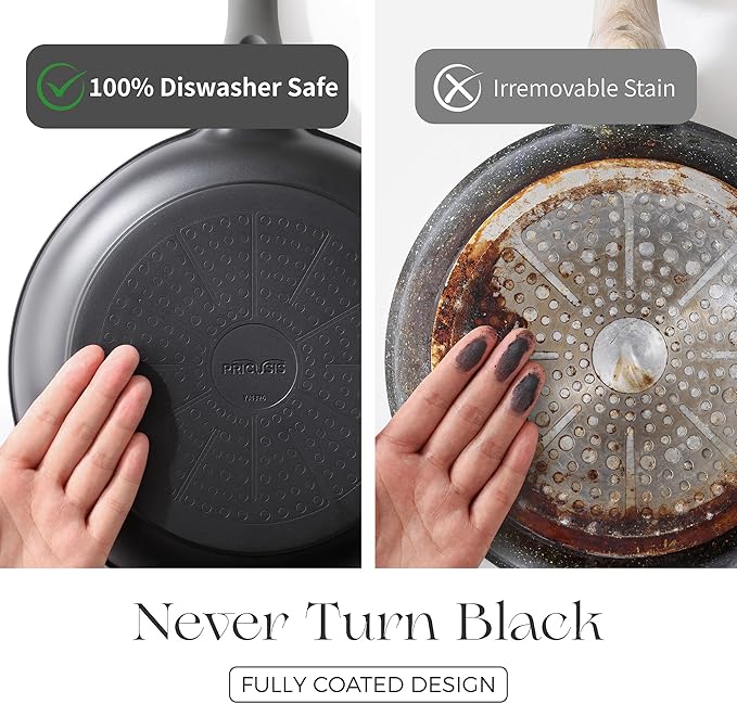 PRICUSIS Nonstick Saucepan with Lid, 2 Quart Non Toxic Pot with Pour Spouts, Full Coated, 100% Dishwasher Safe, Induction Compatible & Oven Safe, PFOS & PFOA Free, Black Sesame
