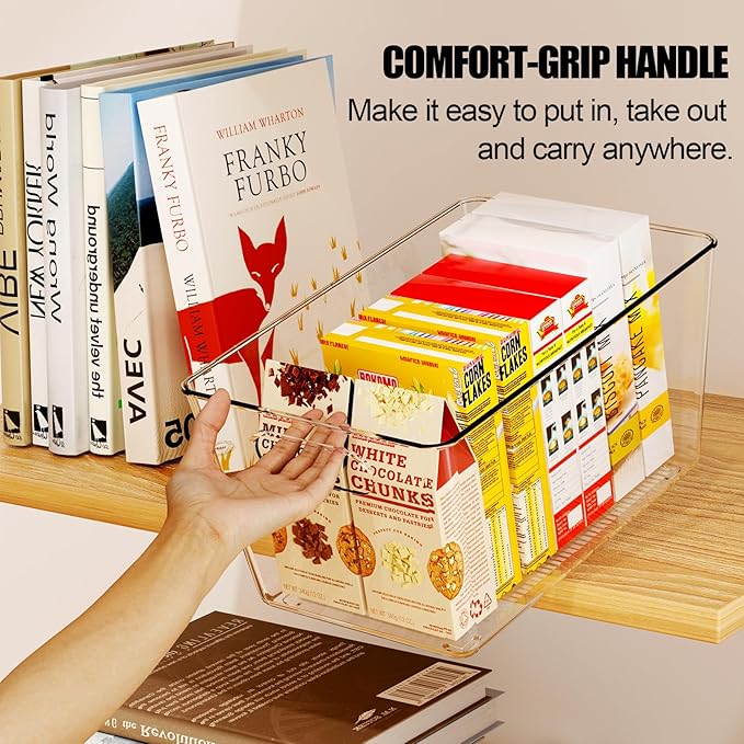 6 Pack Clear Plastic Storage Bins, Pantry Organization and Storage Bins for Kitchen-Fridge Organizer, Pantry Storage Containers, Cabinet Organizers