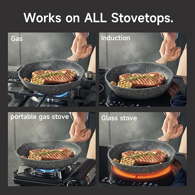 JEETEE 12.5 Inch Nonstick Frying Pan, Stone Coating Cookware, Nonstick Omelette Pan with Heat-Resistant Handle, Compatible with All Stoves