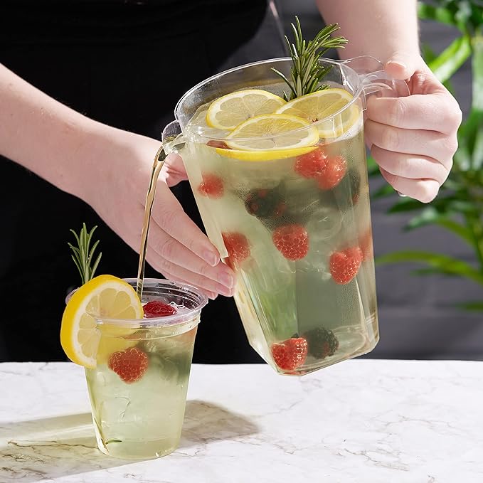MATANA 6 Pack Clear Water Pitchers - 52 oz Plastic Beer Pitcher with Handle for Drinks, Juice, Lemonade, Beverages - BPA-Free Iced Tea Pitcher for Fridge, Home, Party, Event