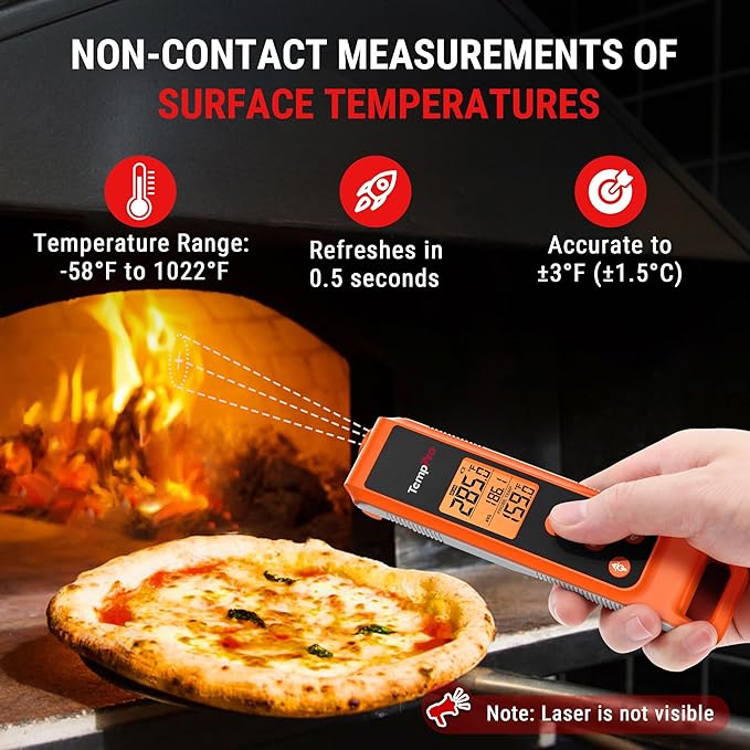 TempPro TP420 2-in-1 Instant Read Thermometer for Cooking, Infrared Thermometer with Meat Probe, Non-Contact Laser Meat Thermometer for Griddle Grill Pizza Oven HVAC Pool (Previously ThermoPro)