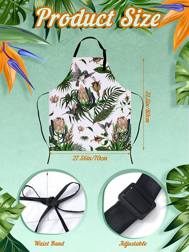 Bencailor 6 Pcs Spring Kitchen Aprons with Pockets Flower Rooster Bee Butterfly Sunflower Summer Aprons Bulk for Women(Green,Bird)