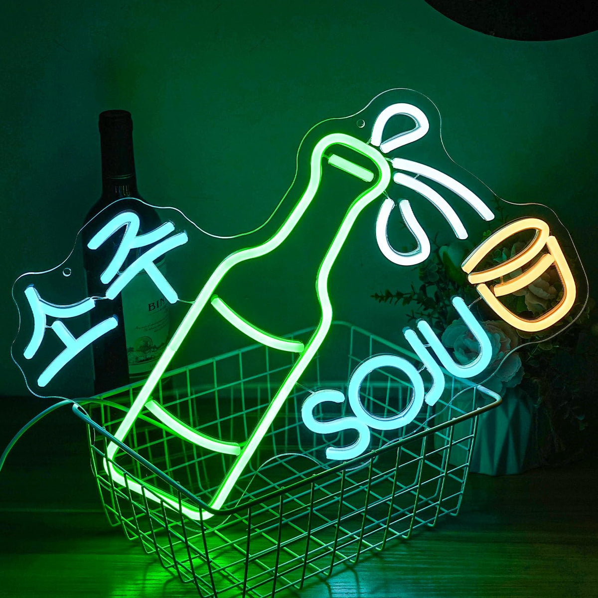 Soju Neon Sign Korean Soju Neon Light Soju Colorful LED Neon Light Korean Led Neon Sign for Bar Korean Restaurant Kitchen Restaurant Wine Cellar Decoration